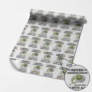 Funny Tennis Quote Wrapping Paper Roll Never Underestimate An Old Man With A Tennis Racket TS12 Christmas Plaid Print Your Wear