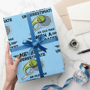 Funny Tennis Quote Wrapping Paper Roll Never Underestimate An Old Man With A Tennis Racket TS12 Light Blue Print Your Wear