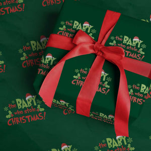 Funny The Baby Who Stole Christmas Wrapping Paper Roll First Xmas Santa Hat Mistletoe TS11 Green Print Your Wear