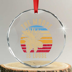 Funny The Moose Is Loose Crystal Glass Ornament Moose Lover Retro Vintage TS11 Transparent Glass 3'' Circle Print Your Wear