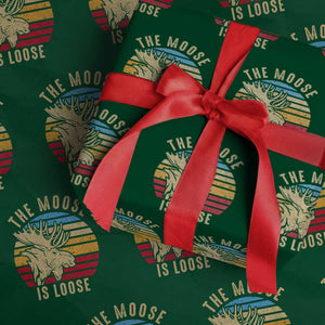 Funny The Moose Is Loose Wrapping Paper Roll Moose Lover Retro Vintage TS11 Green Print Your Wear