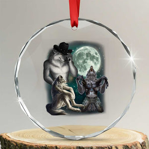 Funny Three Alpha Wolf Howling Moon Crystal Glass Ornament Weird Cringe Werewolf Meme TS11 Transparent Glass 3'' Circle Print Your Wear