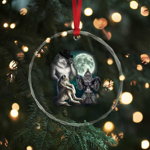Funny Three Alpha Wolf Howling Moon Crystal Glass Ornament Weird Cringe Werewolf Meme TS11 Print Your Wear