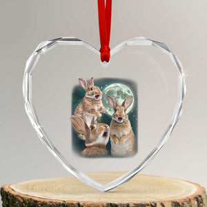 Funny Three Bunny Moon Humorous Rabbit Meme Heart Crystal Glass Ornament TS11 Transparent Glass 3'' Heart Print Your Wear