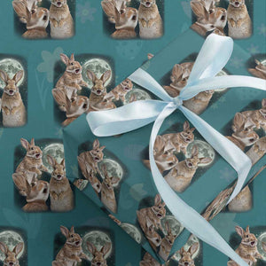 Funny Three Bunny Moon Humorous Rabbit Meme Wrapping Paper Roll TS11 Teal Print Your Wear