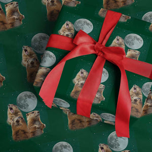 Funny Three Groundhog Meme Wrapping Paper Roll Woodchucks Under The Moon TS02 Green Print Your Wear