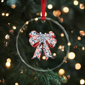 Funny Toile Folk Art Scandinavian Coquette Bow Xmas Crystal Glass Ornament TS11 Print Your Wear