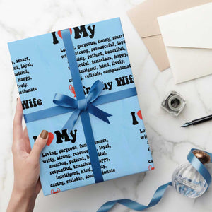 Funny Trophy Wife Quote Wrapping Paper Roll Loving Gorgeous Smart Wife Appreciation Gift TS12 Light Blue Print Your Wear