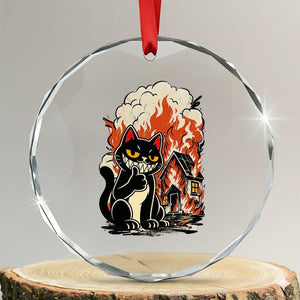Funny Trouble Maker Cat Crystal Glass Ornament Cute Mischief Graphic Gift For Cat Lover TS12 Transparent Glass 3'' Circle Print Your Wear