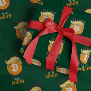 Funny Trump Crypto Investing Wrapping Paper Roll To The Moon Bitcoin Hodler American Flag TS02 Green Print Your Wear