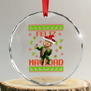 Funny Trump Crystal Glass Ornament Feliz Navidad Ugly Christmas Sweater Dancing Trump TS10 Transparent Glass 3'' Circle Print Your Wear