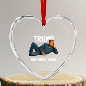 Funny Trump Has Great Jeans Heart Crystal Glass Ornament Model Posing Parody Denim TS02 Transparent Glass 3'' Heart Print Your Wear