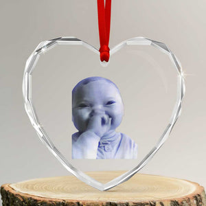 Funny Tuff Baby Giggling Meme Heart Crystal Glass Ornament Viral AI Niche Baby Holding Laugh Face TS02 Transparent Glass 3'' Heart Print Your Wear