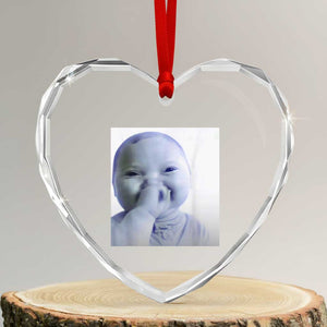 Funny Tuff Baby Giggling Meme Heart Crystal Glass Ornament Viral AI Niche Baby Holding Laugh Photo TS02 Transparent Glass 3'' Heart Print Your Wear