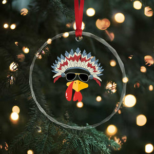 Funny Turkey Face Crystal Glass Ornament Thanksgiving Family Group Native American Costumes - Print Your Wear
