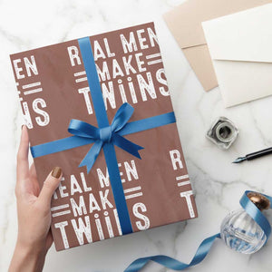 Funny Twin Dad Wrapping Paper Roll Real Men Make Twins Daddy Humor Fathers Day TS10 Mocha Print Your Wear