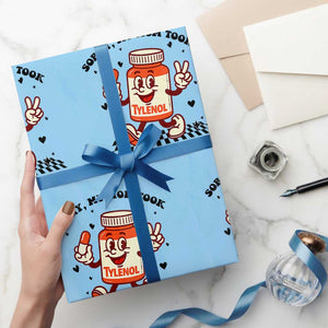 Funny Tylenol Joke Wrapping Paper Roll Please Be Patient My Mom Took Tylenol TS14 Light Blue Print Your Wear