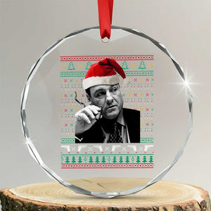 Funny Ugly Christmas Crystal Glass Ornament Funny Mafia Gangster Santa Sopranos Smoking TS10 Transparent Glass 3'' Circle Print Your Wear