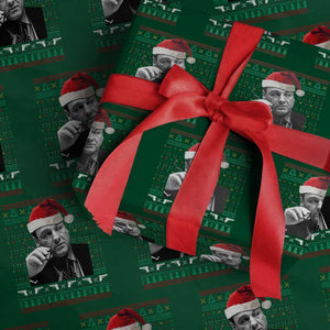 Funny Ugly Christmas Wrapping Paper Roll Funny Mafia Gangster Santa Sopranos Smoking TS10 Green Print Your Wear