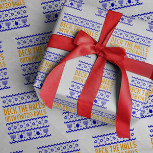 Funny Ugly Hanukkah Wrapping Paper Roll Deck The Halls With Matzo Balls Jewish Gift TS12 White Print Your Wear