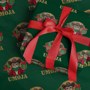 Funny Umoja Holiday Gift Wrapping Paper Roll CowCat Kwanzaa Kinara Candle And Presents TS12 Green Print Your Wear