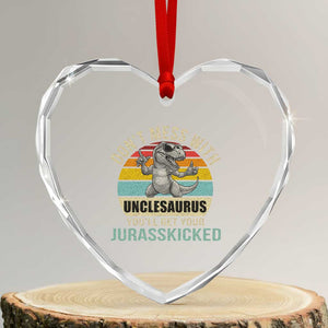 Funny Uncle Dinosaur Heart Crystal Glass Ornament Don't Mess With Unclesaurus You'll Get Jurasskicked TS02 Transparent Glass 3'' Heart Print Your Wear