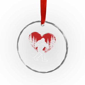 Funny Valentine Bigfoot in Love Heart Hand Sign Crystal Glass Ornament Romantic Sasquatch in Forest Valentines Day TS02 Print Your Wear
