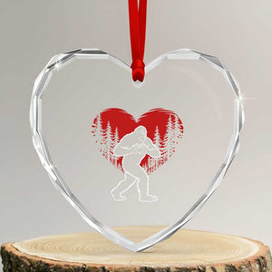 Funny Valentine Bigfoot in Love Heart Hand Sign Heart Crystal Glass Ornament Romantic Sasquatch in Forest Valentines Day TS02 Transparent Glass 3'' Heart Print Your Wear