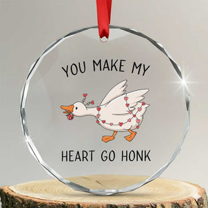 Funny Valentine Goose Crystal Glass Ornament You Make My Heart Go Honk Cute Romantic Gift TS02 Transparent Glass 3'' Circle Print Your Wear