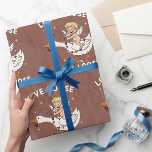 Funny Valentine Goose Wrapping Paper Roll Love Goose On The Loose TS14 Mocha Print Your Wear