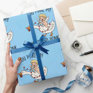 Funny Valentine Goose Wrapping Paper Roll You Make My Heart Go Honk TS14 Light Blue Print Your Wear