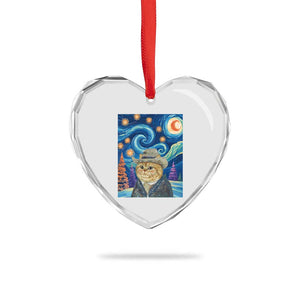 Funny Van Gogh Cat in Starry Night Heart Crystal Glass Ornament TS12 Print Your Wear