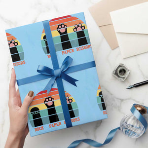 Funny Vintage Black Cat Introvert Wrapping Paper Roll Rock Paper Scissors Paw TS12 Light Blue Print Your Wear