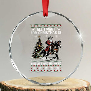 Funny Western Christmas Cowboy Santa Crystal Glass Ornament All I Want for Christmas Is Biscuits and Ho Ho Ho TS02 Transparent Glass 3'' Circle Print Your Wear