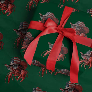 Funny Western Country Crawfish Lover Graphic Wrapping Paper Roll American Flag Cowboy Lobster Patriotic Cajun Season TS10 Green Print Your Wear