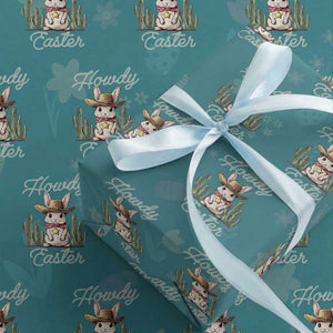 Funny Western Easter Day Wrapping Paper Roll Howdy Easter Country Cowboy Bunny TS11 Teal Print Your Wear