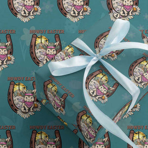 Funny Western Easter Day Wrapping Paper Roll Howdy Easter Country Cowboy Bunny Horseshoe TS11 Teal Print Your Wear
