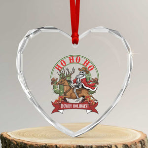 Funny Western Skeleton Cowboy Christmas Heart Crystal Glass Ornament Howdy Holidays TS12 Transparent Glass 3'' Heart Print Your Wear