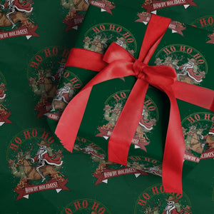 Funny Western Skeleton Cowboy Christmas Wrapping Paper Roll Howdy Holidays TS12 Green Print Your Wear