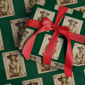 Funny Western Valentine Cowgirl Queen of Hearts Card Wrapping Paper Roll TS11 Green Print Your Wear