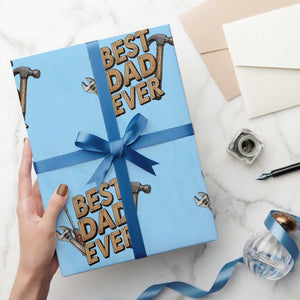 Funny Woodworking Dad Gift Wrapping Paper Roll Best Dad Ever TS12 Light Blue Print Your Wear