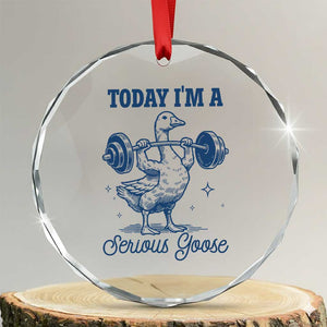 Funny Workout Silly Goose Crystal Glass Ornament Today I'm A Serious Goose Lifting Weights Gym TS02 Transparent Glass 3'' Circle Print Your Wear