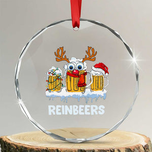 Funny Xmas Beer Crystal Glass Ornament Reinbeers Reindeer Drinking Beer TS09 Transparent Glass 3'' Circle Print Your Wear