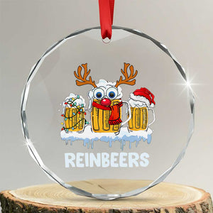 Funny Xmas Beer Crystal Glass Ornament Reinbeers Reindeer Drinking Beer TS09 Transparent Glass 3'' Circle Print Your Wear