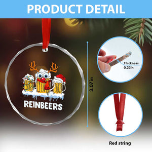 Funny Xmas Beer Crystal Glass Ornament Reinbeers Reindeer Drinking Beer TS09 Print Your Wear