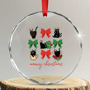 Funny Xmas Black Cat Crystal Glass Ornament Meowy Christmas Cute Cats Coquette Bow TS09 Transparent Glass 3'' Circle Print Your Wear
