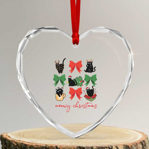 Funny Xmas Black Cat Heart Crystal Glass Ornament Meowy Christmas Cute Cats Coquette Bow TS09 Transparent Glass 3'' Heart Print Your Wear