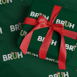 Funny Xmas Bruh Wrapping Paper Roll Candy Cane Santa Hat Festive Xmas Matching TS02 Green Print Your Wear