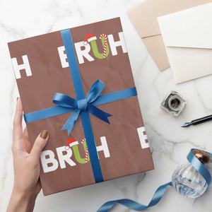 Funny Xmas Bruh Wrapping Paper Roll Candy Cane Santa Hat Festive Xmas Matching TS02 Mocha Print Your Wear