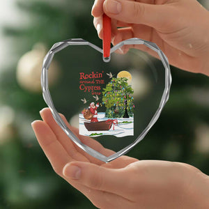 Funny Xmas Cajun Louisiana Heart Crystal Glass Ornament Rockin' Around The Cypress Trees Santa Alligator TS11 Print Your Wear